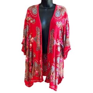 Bila BOHO Red Rayon Duster Kimono Sz XS/S Gypsy